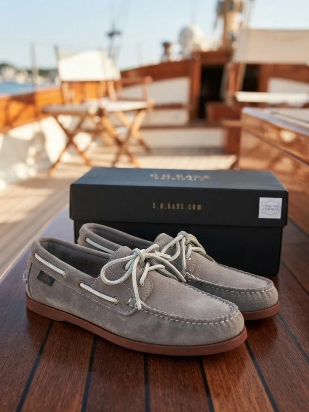G.H. Bass & Co. Men’s Taupe Suede Boat Shoes with Brown Sole